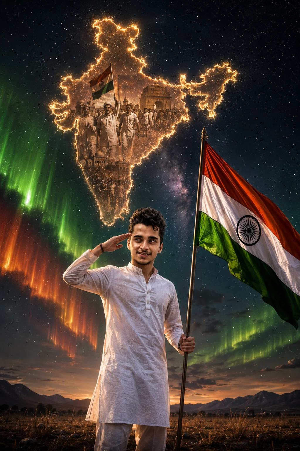 15 August Tricolor Aurora Night AI Prompt